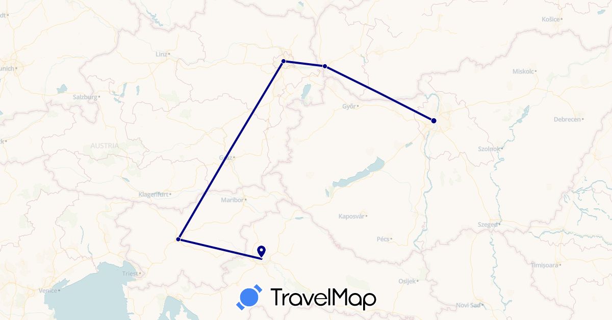 TravelMap itinerary: driving in Austria, Croatia, Hungary, Slovenia, Slovakia (Europe)
